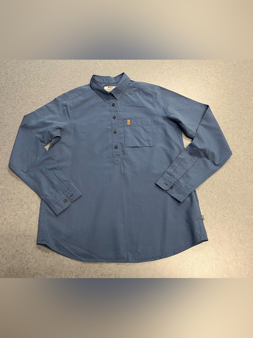 Fjallraven Kiruna Lite Blue Lyocell Cotton Long Sleeve Popover Shirt—Small